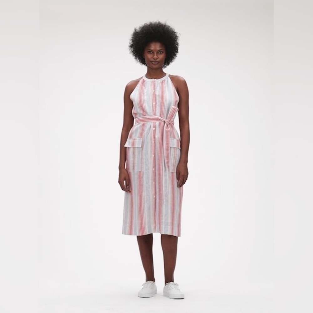 GAP Halter-Neck Striped Shirtdress in Linen-Cotton Size Large